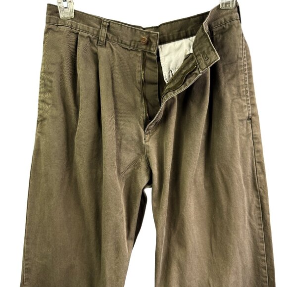 CHAPS RALPH LAUREN Pleated Front Olive Green Chino Pants 100% Cotton Men's 33x34 - Picture 3 of 12
